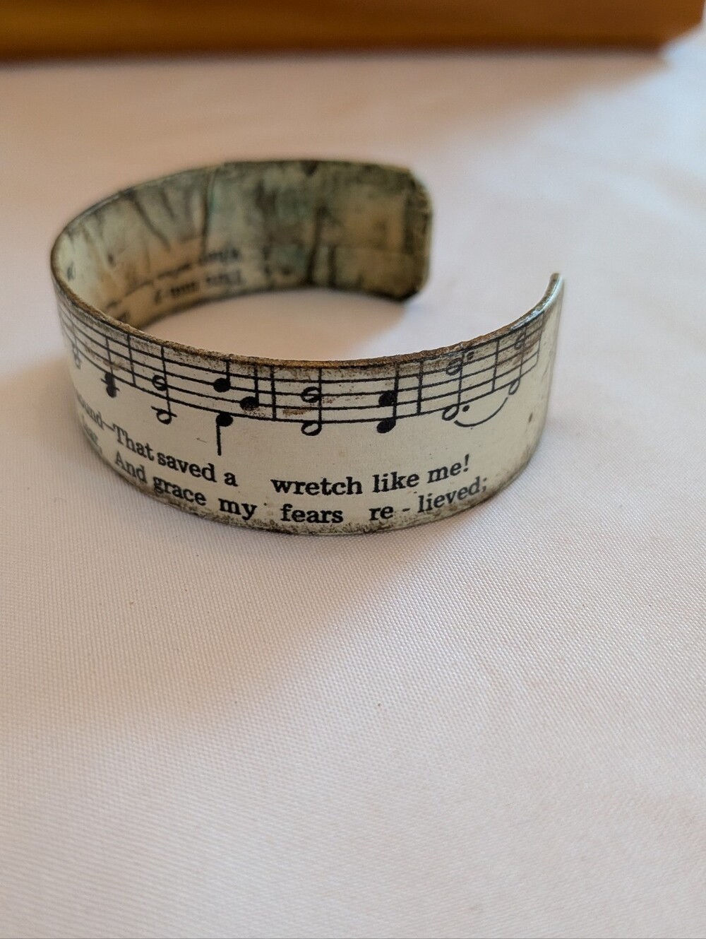 Amazing Grace Music Cuff Bracelet in Vintage Cream and Black - Picture 2 of 3